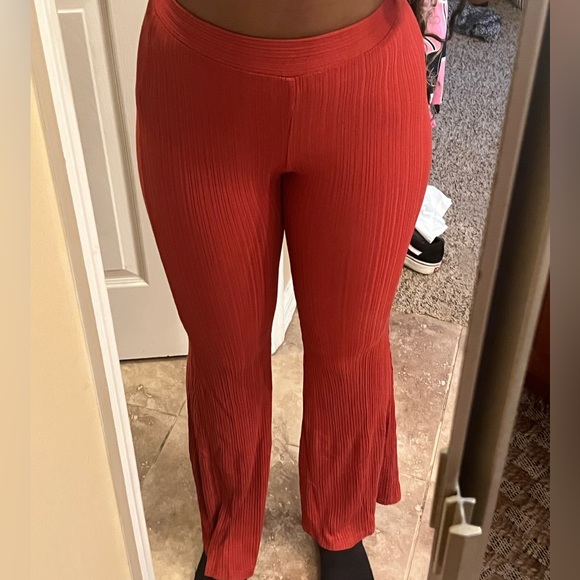 High Waisted Burnt Orange Flare Pants - Picture 1 of 5